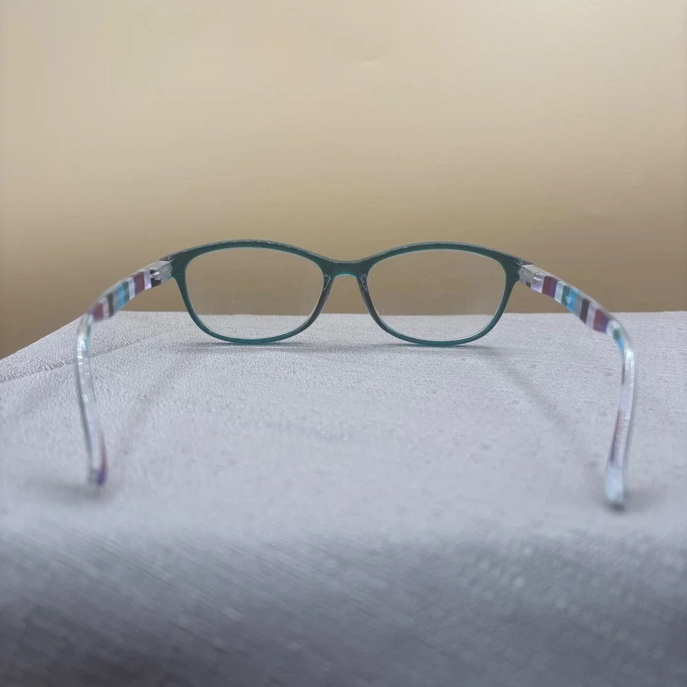 Equate Blue Teal Cat Eye Reading Glasses +2.00 Multi- Striped Temples 53-15-138